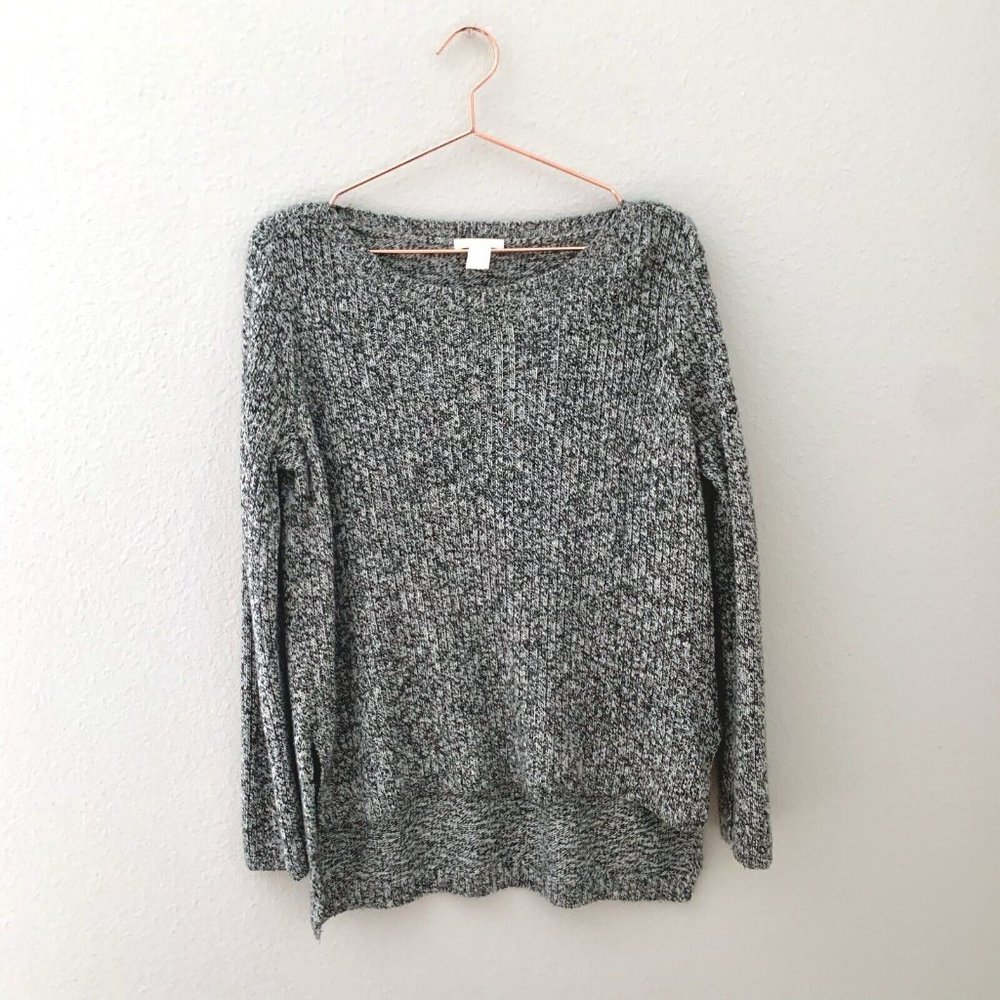 H&M Scoop Neck Pullover Marled Grey Knit Sweater Size Large - Picture 1 of 5